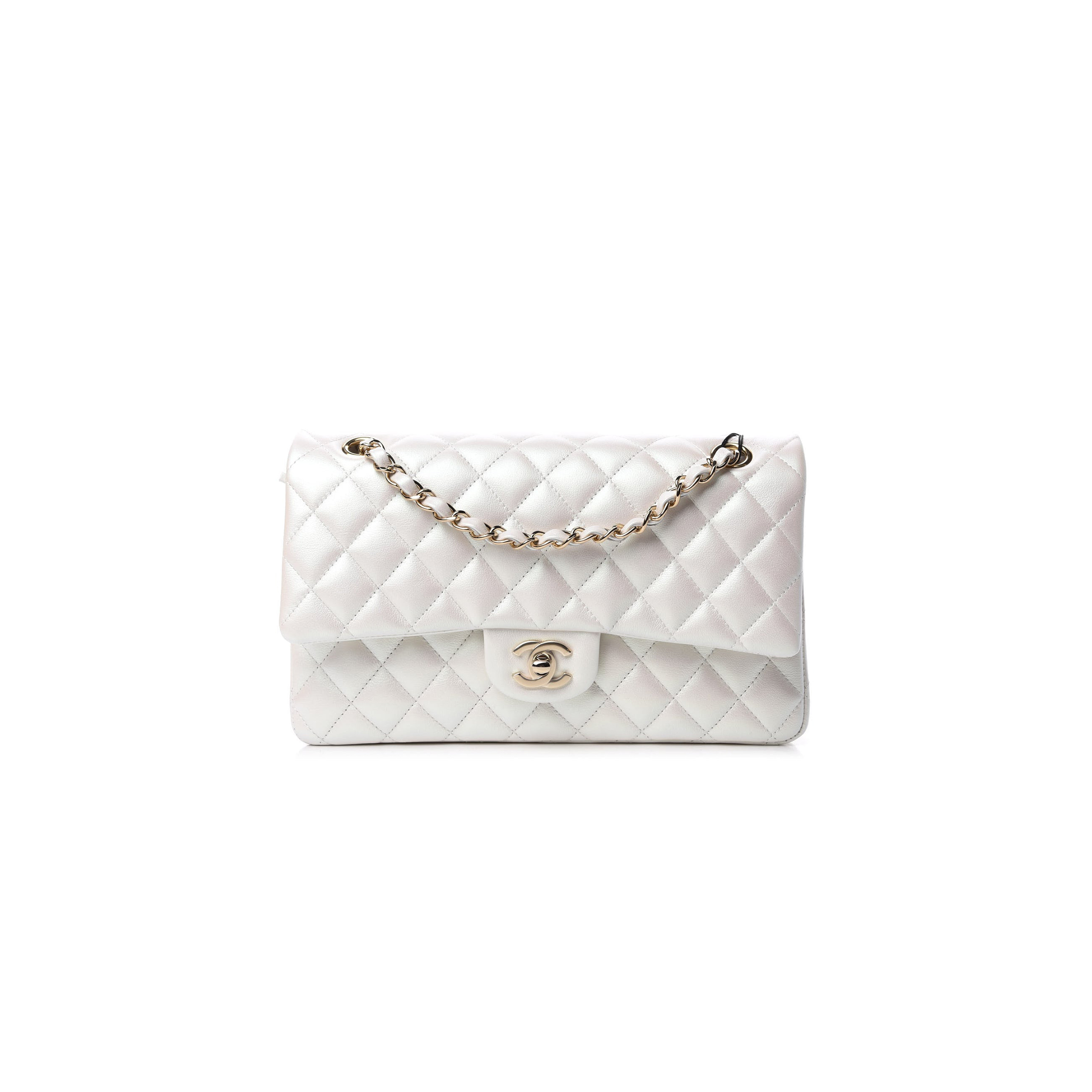 CHANEL MASTER IRIDESCENT QUILTED MEDIUM DOUBLE FLAP WHITE AS1112 (25*16*6cm) 